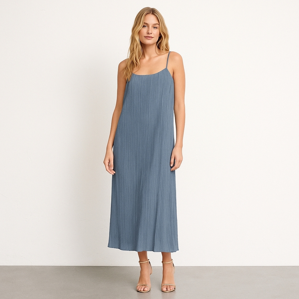 Madewell Pleated Goldie Dress |‎ Airy Teapot Blue Delicate Plissé Midi Sz 2 NWT